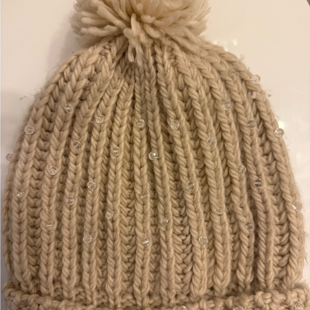 Forever 21 beaded clear crystals beanie cream beige looking for it please